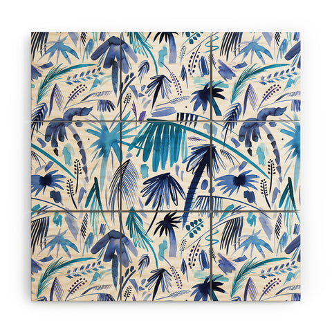 Ninola Design Tropical Relaxing Palms Blue Wood Wall Mural
