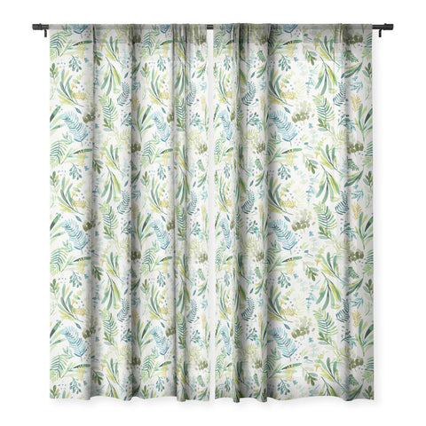 Ninola Design Tuscany Olive Green Leaves Sheer Window Curtain