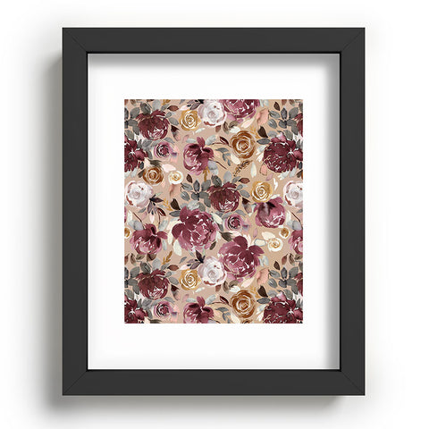 Ninola Design Vintage Peonies Beige Burgundy Recessed Framing Rectangle