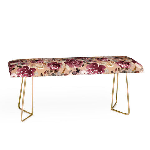 Ninola Design Vintage Peonies Beige Burgundy Bench