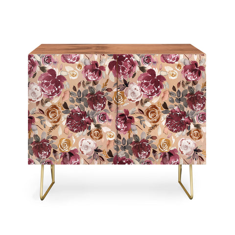 Ninola Design Vintage Peonies Beige Burgundy Credenza