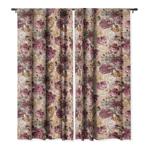 Ninola Design Vintage Peonies Beige Burgundy Blackout Non Repeat