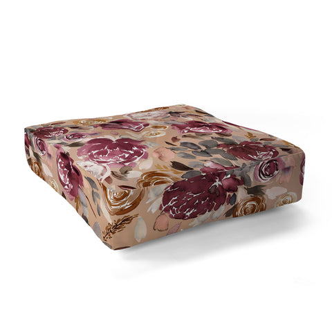 Ninola Design Vintage Peonies Beige Burgundy Floor Pillow Square