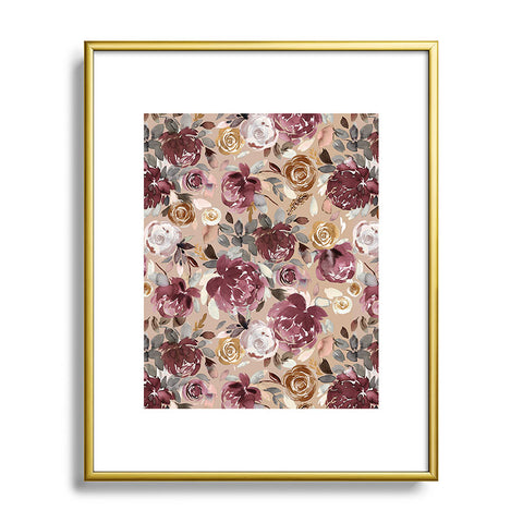 Ninola Design Vintage Peonies Beige Burgundy Metal Framed Art Print