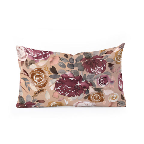 Ninola Design Vintage Peonies Beige Burgundy Oblong Throw Pillow