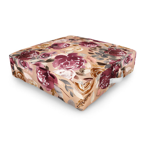Ninola Design Vintage Peonies Beige Burgundy Outdoor Floor Cushion