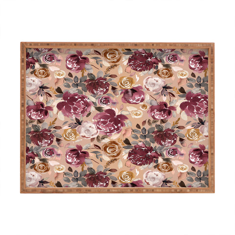 Ninola Design Vintage Peonies Beige Burgundy Rectangular Tray