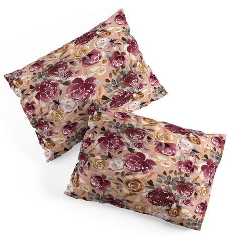 Ninola Design Vintage Peonies Beige Burgundy Pillow Shams