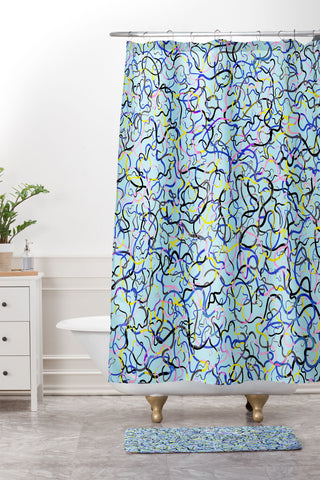 Ninola Design Water drawings blue Shower Curtain And Mat