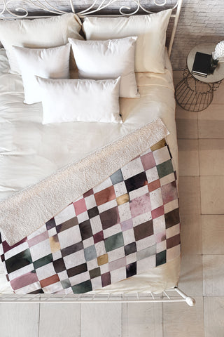 Ninola Design Watercolor checker Company is coming Fleece Throw Blanket
