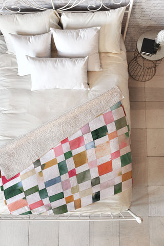 Ninola Design Watercolor checker Yuletide Fleece Throw Blanket