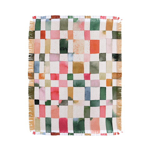 Ninola Design Watercolor checker Yuletide Throw Blanket