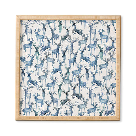 Ninola Design Watercolor Deers Cold Blue Framed Wall Art
