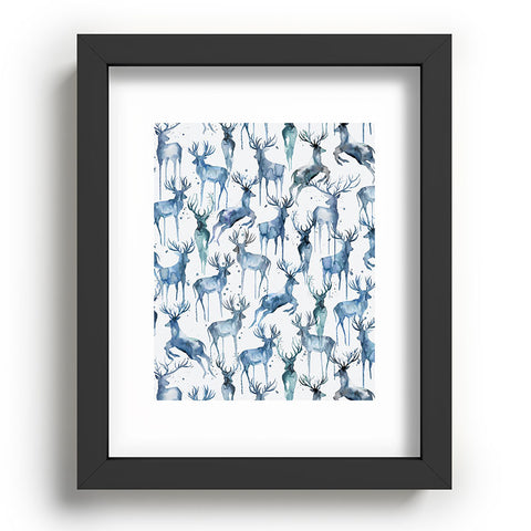 Ninola Design Watercolor Deers Cold Blue Recessed Framing Rectangle