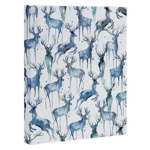Ninola Design Watercolor Deers Cold Blue Art Canvas