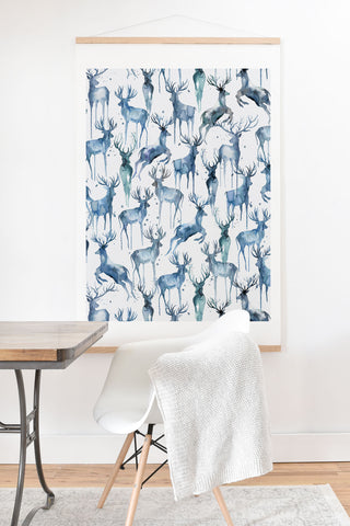 Ninola Design Watercolor Deers Cold Blue Art Print And Hanger