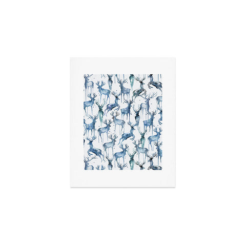 Ninola Design Watercolor Deers Cold Blue Art Print