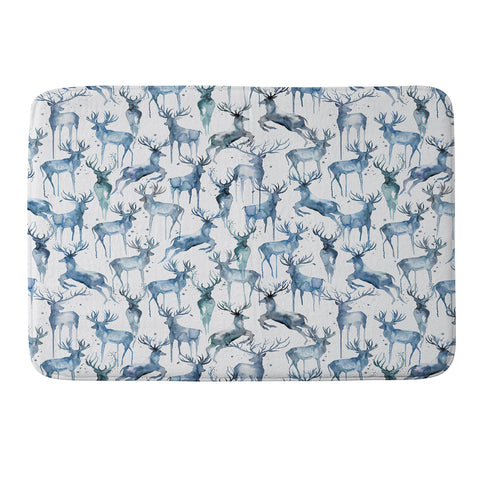 Ninola Design Watercolor Deers Cold Blue Memory Foam Bath Mat