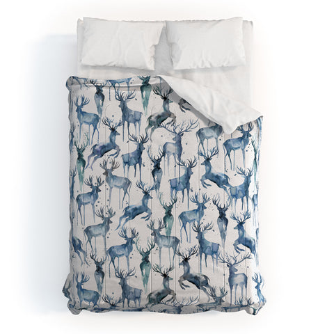 Ninola Design Watercolor Deers Cold Blue Comforter