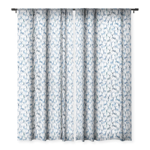 Ninola Design Watercolor Deers Cold Blue Sheer Window Curtain