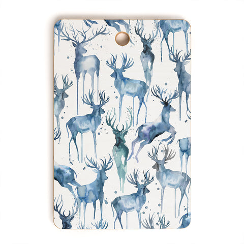 Ninola Design Watercolor Deers Cold Blue Cutting Board Rectangle