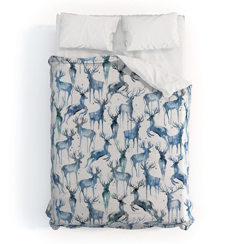 Ninola Design Watercolor Deers Cold Blue Duvet Cover