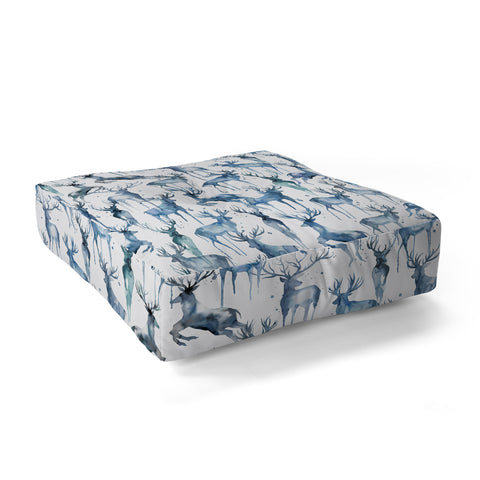 Ninola Design Watercolor Deers Cold Blue Floor Pillow Square