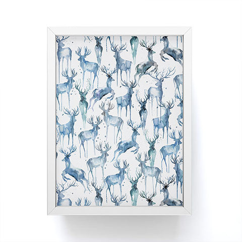 Ninola Design Watercolor Deers Cold Blue Framed Mini Art Print