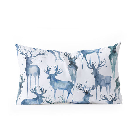 Ninola Design Watercolor Deers Cold Blue Oblong Throw Pillow