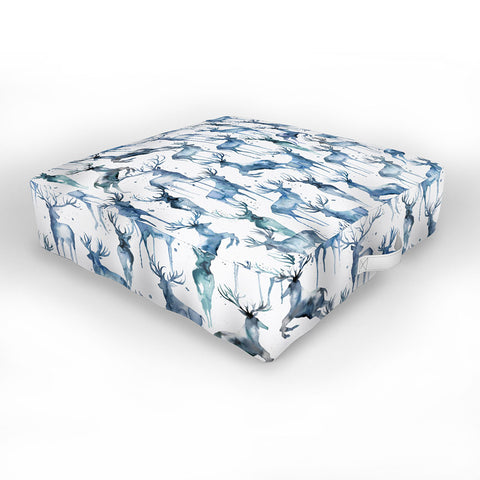 Ninola Design Watercolor Deers Cold Blue Outdoor Floor Cushion