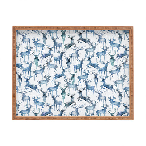Ninola Design Watercolor Deers Cold Blue Rectangular Tray