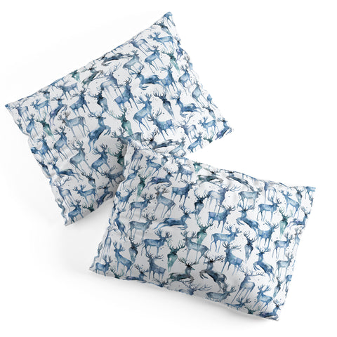 Ninola Design Watercolor Deers Cold Blue Pillow Shams