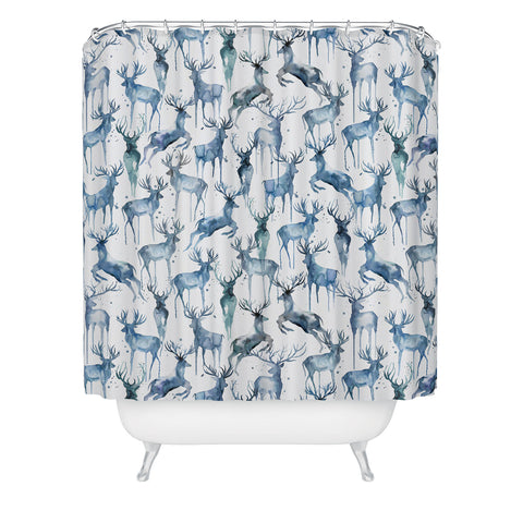 Ninola Design Watercolor Deers Cold Blue Shower Curtain