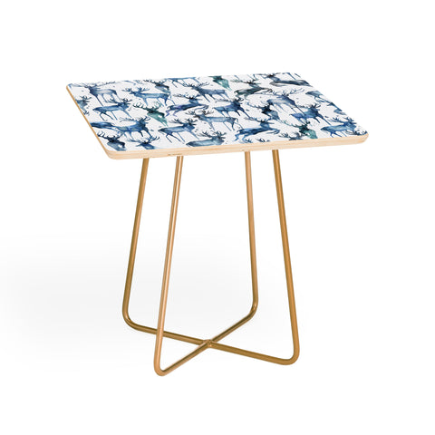 Ninola Design Watercolor Deers Cold Blue Side Table