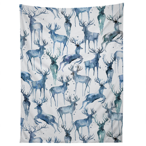 Ninola Design Watercolor Deers Cold Blue Tapestry