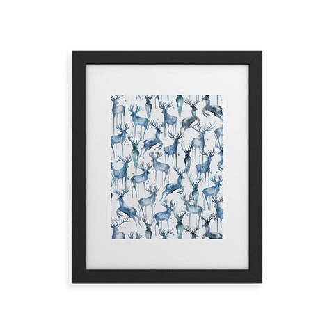 Ninola Design Watercolor Deers Cold Blue Framed Art Print