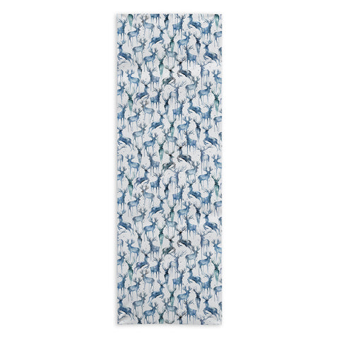 Ninola Design Watercolor Deers Cold Blue Yoga Towel