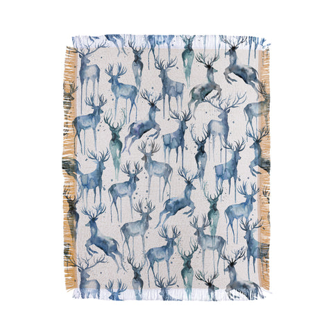 Ninola Design Watercolor Deers Cold Blue Throw Blanket
