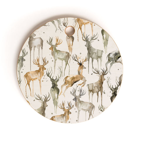 Ninola Design Watercolor Deers Golden Cutting Board Round