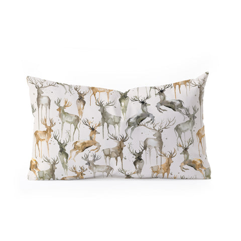Ninola Design Watercolor Deers Golden Oblong Throw Pillow