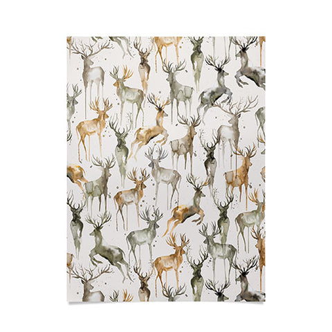 Ninola Design Watercolor Deers Golden Poster