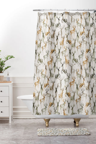 Ninola Design Watercolor Deers Golden Shower Curtain And Mat