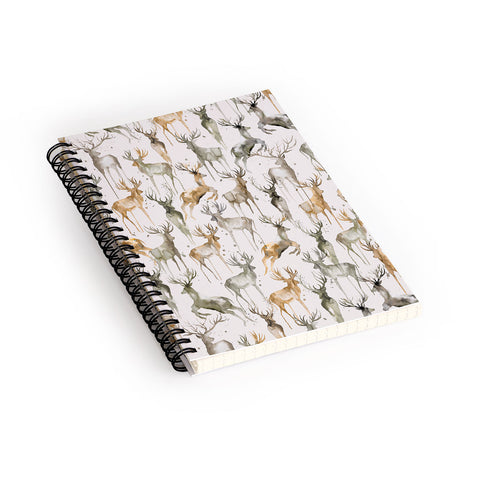 Ninola Design Watercolor Deers Golden Spiral Notebook