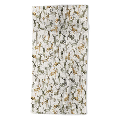 Ninola Design Watercolor Deers Golden Beach Towel