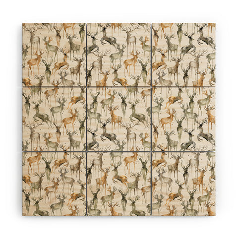 Ninola Design Watercolor Deers Golden Wood Wall Mural