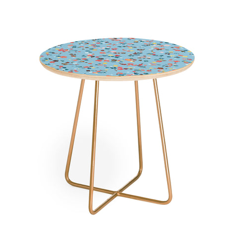 Ninola Design Watercolor Ditsy Flowers Blue Round Side Table