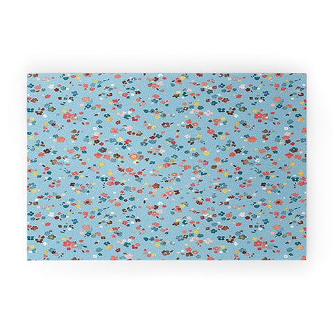 Ninola Design Watercolor Ditsy Flowers Blue Welcome Mat