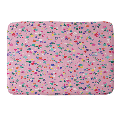 Ninola Design Watercolor Ditsy Flowers Pink Memory Foam Bath Mat