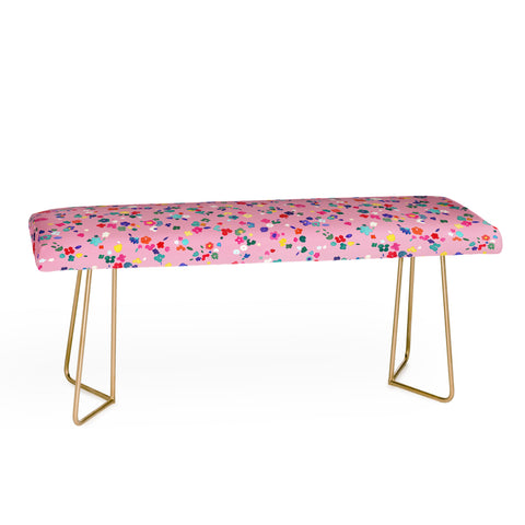 Ninola Design Watercolor Ditsy Flowers Pink Bench