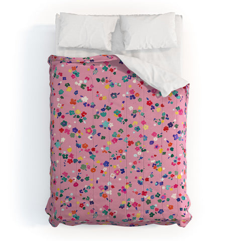 Ninola Design Watercolor Ditsy Flowers Pink Comforter